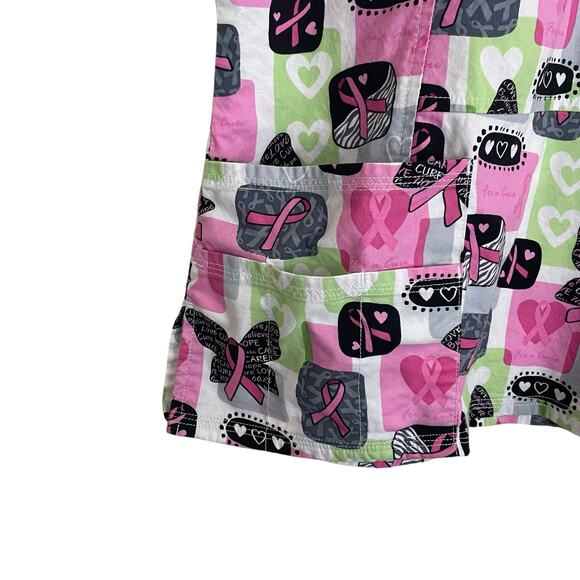 Scrubstar Women Top S Pink Uniform Medical Nurse Pattern Breast Cancer Awareness - Picture 4 of 9